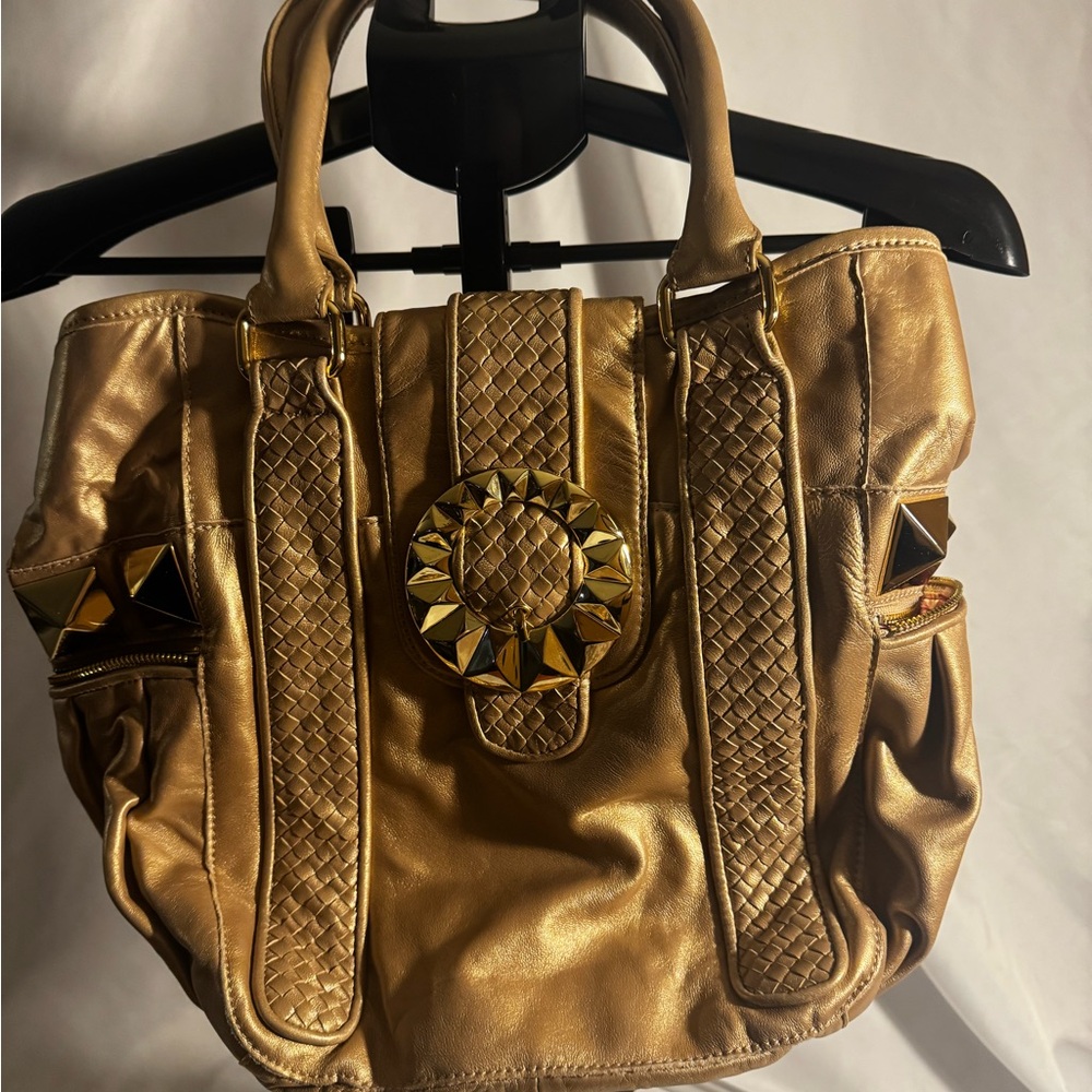 Betsey Johnson Gold Tote with Studded Accents